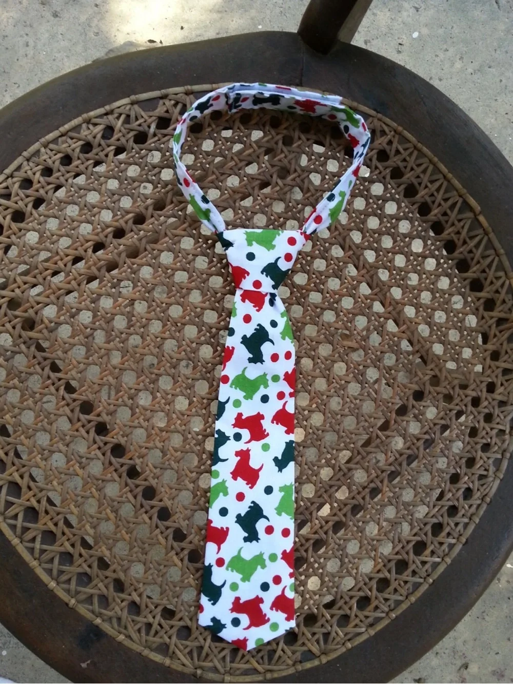 Dashing Scottish Terrier Puppy Dog neck tie kid and toddler size Red and Green